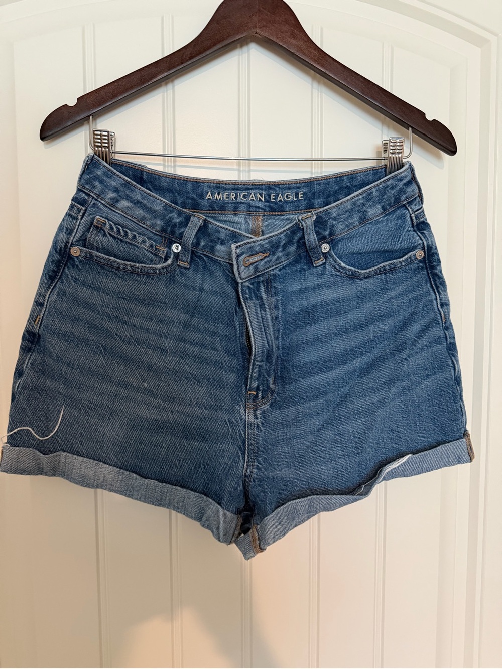 American Eagle Outfitters Medium Blue High-Rise Cuffed Jean Shorts